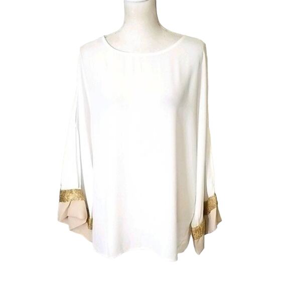 NWT  White Sheer Blouse with beautiful bell sleeve - Picture 1 of 7